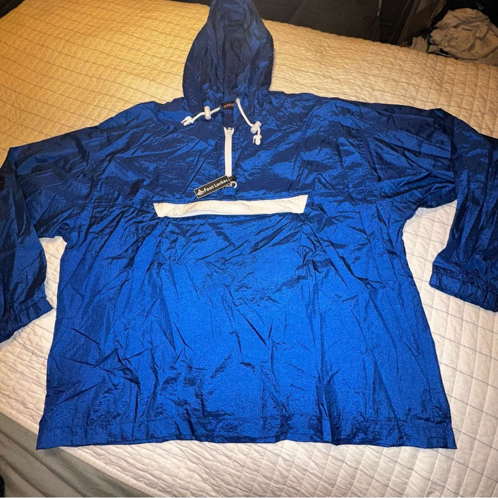 Vintage Foot Locker Mens Medium Blue Nylon Quarter Zip Anorak Windbreaker